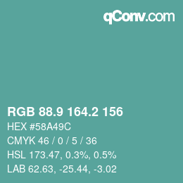 カラーコード: RGB 88.9 164.2 156 | qconv.com