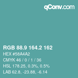 カラーコード: RGB 88.9 164.2 162 | qconv.com