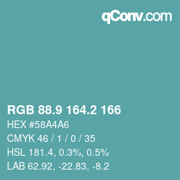 カラーコード: RGB 88.9 164.2 166 | qconv.com
