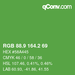 カラーコード: RGB 88.9 164.2 69 | qconv.com