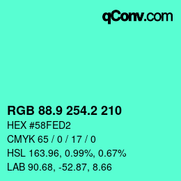カラーコード: RGB 88.9 254.2 210 | qconv.com