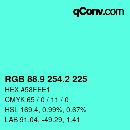 カラーコード: RGB 88.9 254.2 225 | qconv.com