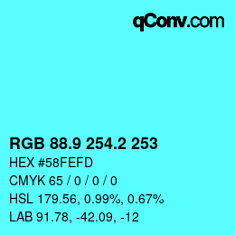 カラーコード: RGB 88.9 254.2 253 | qconv.com