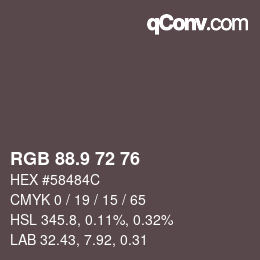 Color code: RGB 88.9 72 76 | qconv.com