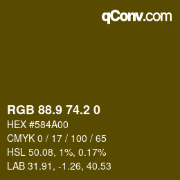 Color code: RGB 88.9 74.2 0 | qconv.com
