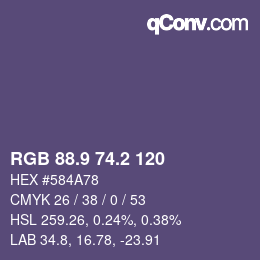 カラーコード: RGB 88.9 74.2 120 | qconv.com