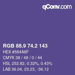 カラーコード: RGB 88.9 74.2 143 | qconv.com