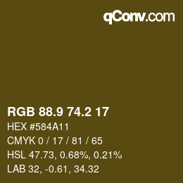 カラーコード: RGB 88.9 74.2 17 | qconv.com