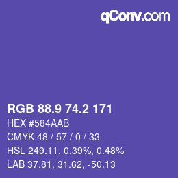 カラーコード: RGB 88.9 74.2 171 | qconv.com