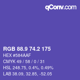 カラーコード: RGB 88.9 74.2 175 | qconv.com