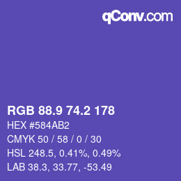 カラーコード: RGB 88.9 74.2 178 | qconv.com