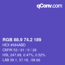 カラーコード: RGB 88.9 74.2 189 | qconv.com
