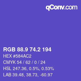 カラーコード: RGB 88.9 74.2 194 | qconv.com