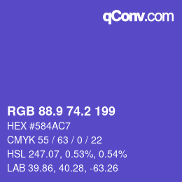 カラーコード: RGB 88.9 74.2 199 | qconv.com