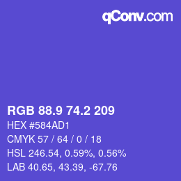 カラーコード: RGB 88.9 74.2 209 | qconv.com