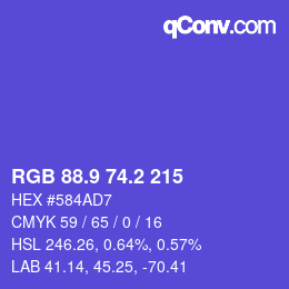 カラーコード: RGB 88.9 74.2 215 | qconv.com