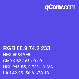 カラーコード: RGB 88.9 74.2 233 | qconv.com