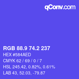 カラーコード: RGB 88.9 74.2 237 | qconv.com