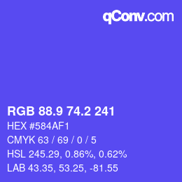 カラーコード: RGB 88.9 74.2 241 | qconv.com