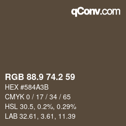 Color code: RGB 88.9 74.2 59 | qconv.com