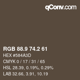 Color code: RGB 88.9 74.2 61 | qconv.com