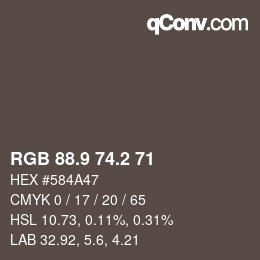 Color code: RGB 88.9 74.2 71 | qconv.com