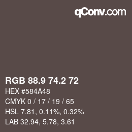 Color code: RGB 88.9 74.2 72 | qconv.com