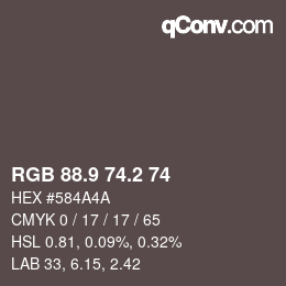 カラーコード: RGB 88.9 74.2 74 | qconv.com