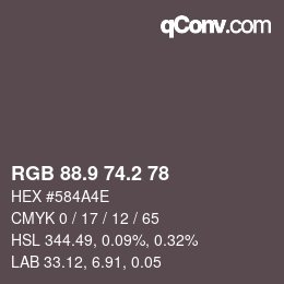 カラーコード: RGB 88.9 74.2 78 | qconv.com