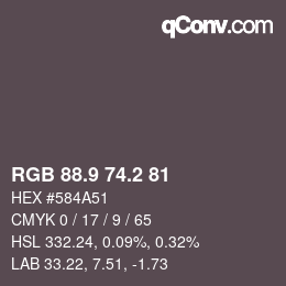 Color code: RGB 88.9 74.2 81 | qconv.com