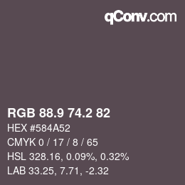Color code: RGB 88.9 74.2 82 | qconv.com