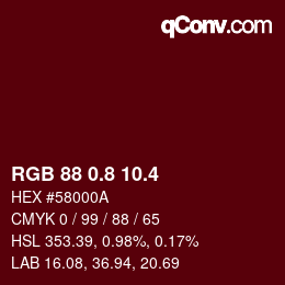 カラーコード: RGB 88 0.8 10.4 | qconv.com
