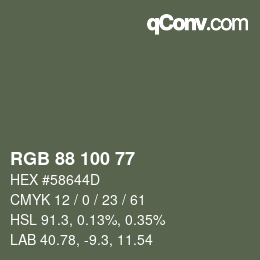 Color code: RGB 88 100 77 | qconv.com