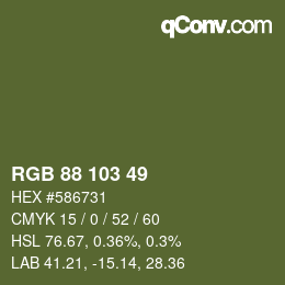 Color code: RGB 88 103 49 | qconv.com