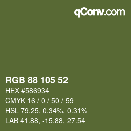Color code: RGB 88 105 52 | qconv.com