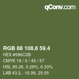 カラーコード: RGB 88 108.8 59.4 | qconv.com