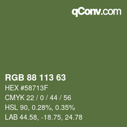 Color code: RGB 88 113 63 | qconv.com