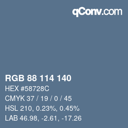 Código de color: RGB 88 114 140 | qconv.com