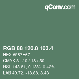 カラーコード: RGB 88 126.8 103.4 | qconv.com