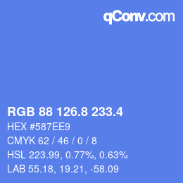カラーコード: RGB 88 126.8 233.4 | qconv.com