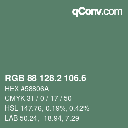 カラーコード: RGB 88 128.2 106.6 | qconv.com