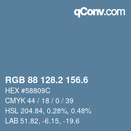 カラーコード: RGB 88 128.2 156.6 | qconv.com