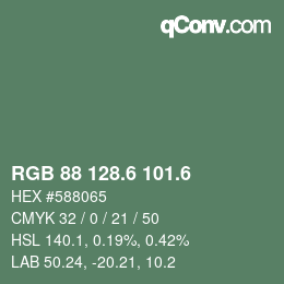 カラーコード: RGB 88 128.6 101.6 | qconv.com