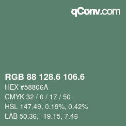 カラーコード: RGB 88 128.6 106.6 | qconv.com