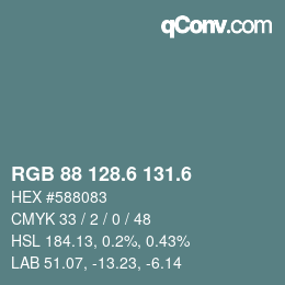 カラーコード: RGB 88 128.6 131.6 | qconv.com