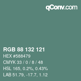 Color code: RGB 88 132 121 | qconv.com