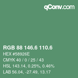 カラーコード: RGB 88 146.6 110.6 | qconv.com