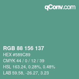 カラーコード: RGB 88 156 137 | qconv.com