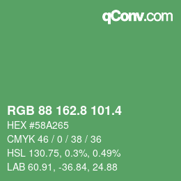カラーコード: RGB 88 162.8 101.4 | qconv.com