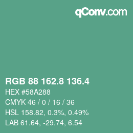 カラーコード: RGB 88 162.8 136.4 | qconv.com